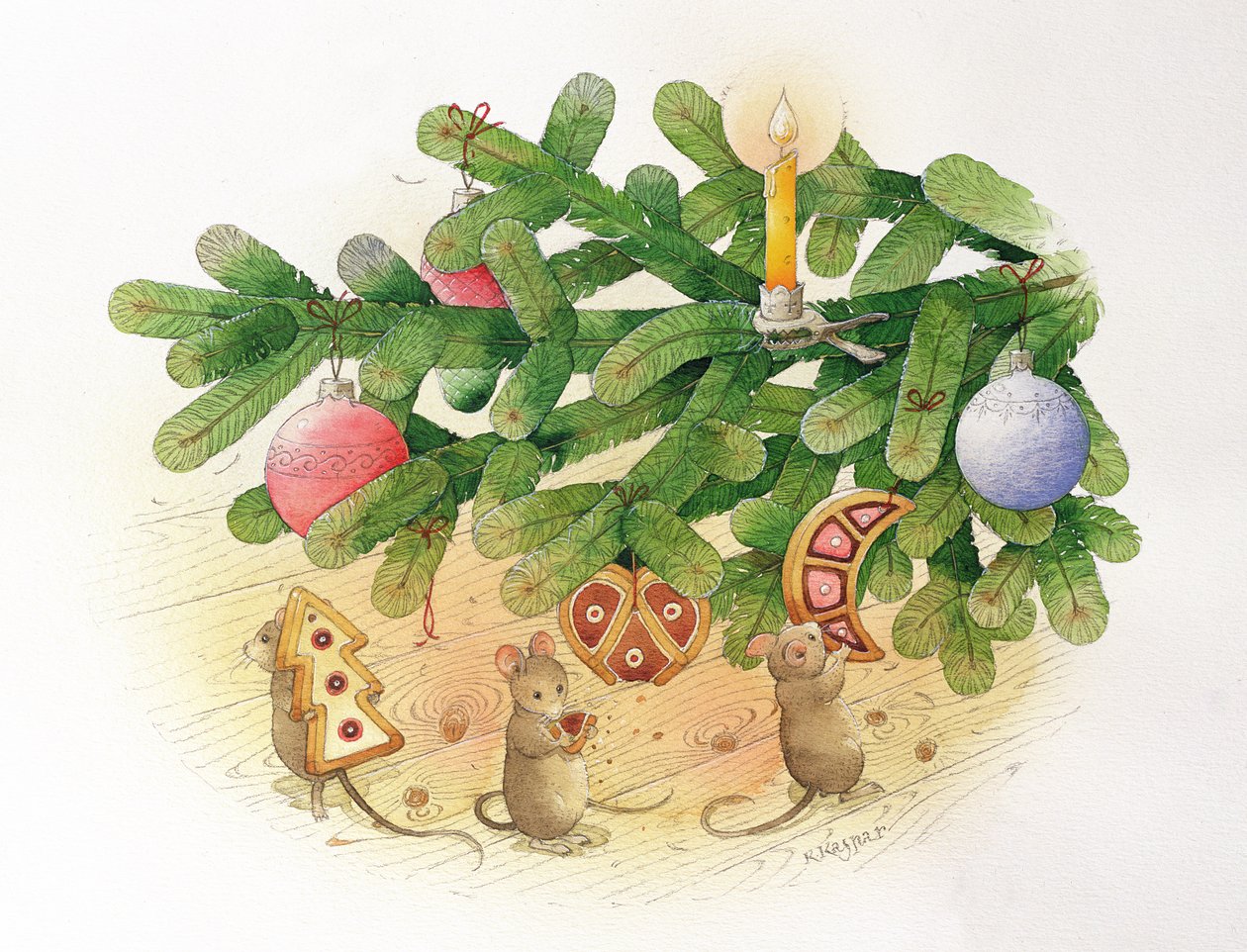 Julgran och möss, 1999 (wc på papper) av Kestutis Kasparavicius