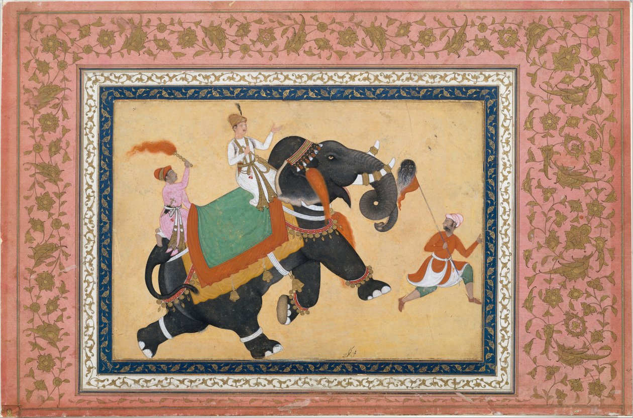Prince Riding an Elephant, 1500-1600-talet. av Khem Karan