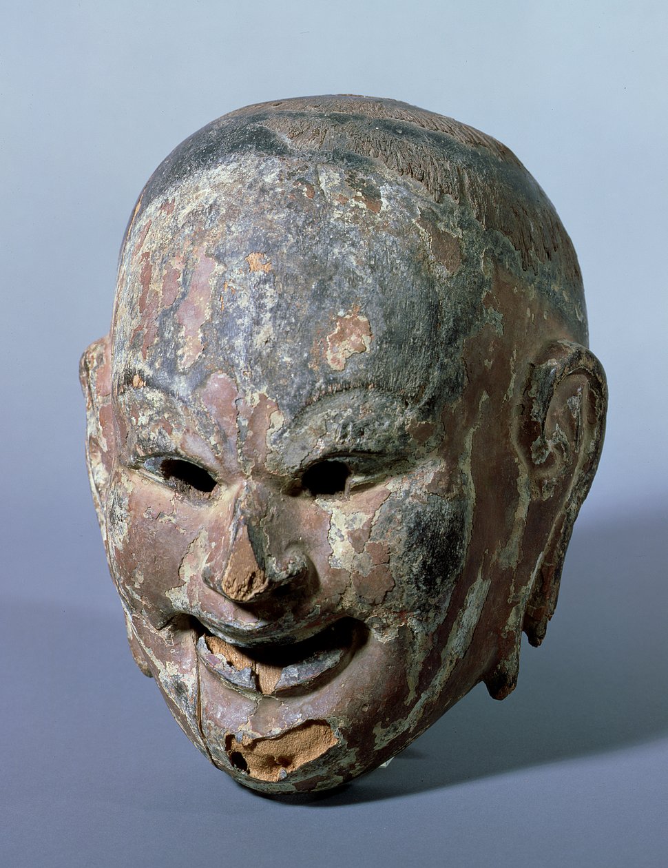 Gigaku-mask (Gigakumen) kanske representerar Shishiko, Suikoju eller Taikoji, Nara-perioden, c.754 (polykromt trä) av Kiei Shi attr. to Kiei Shi attr. to