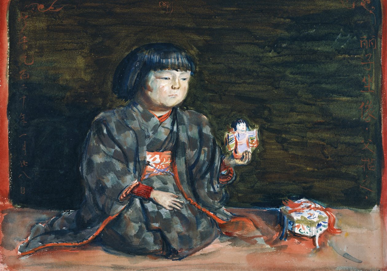 Seated Portrait of Reiko with a Doll av Kishida Ryusei