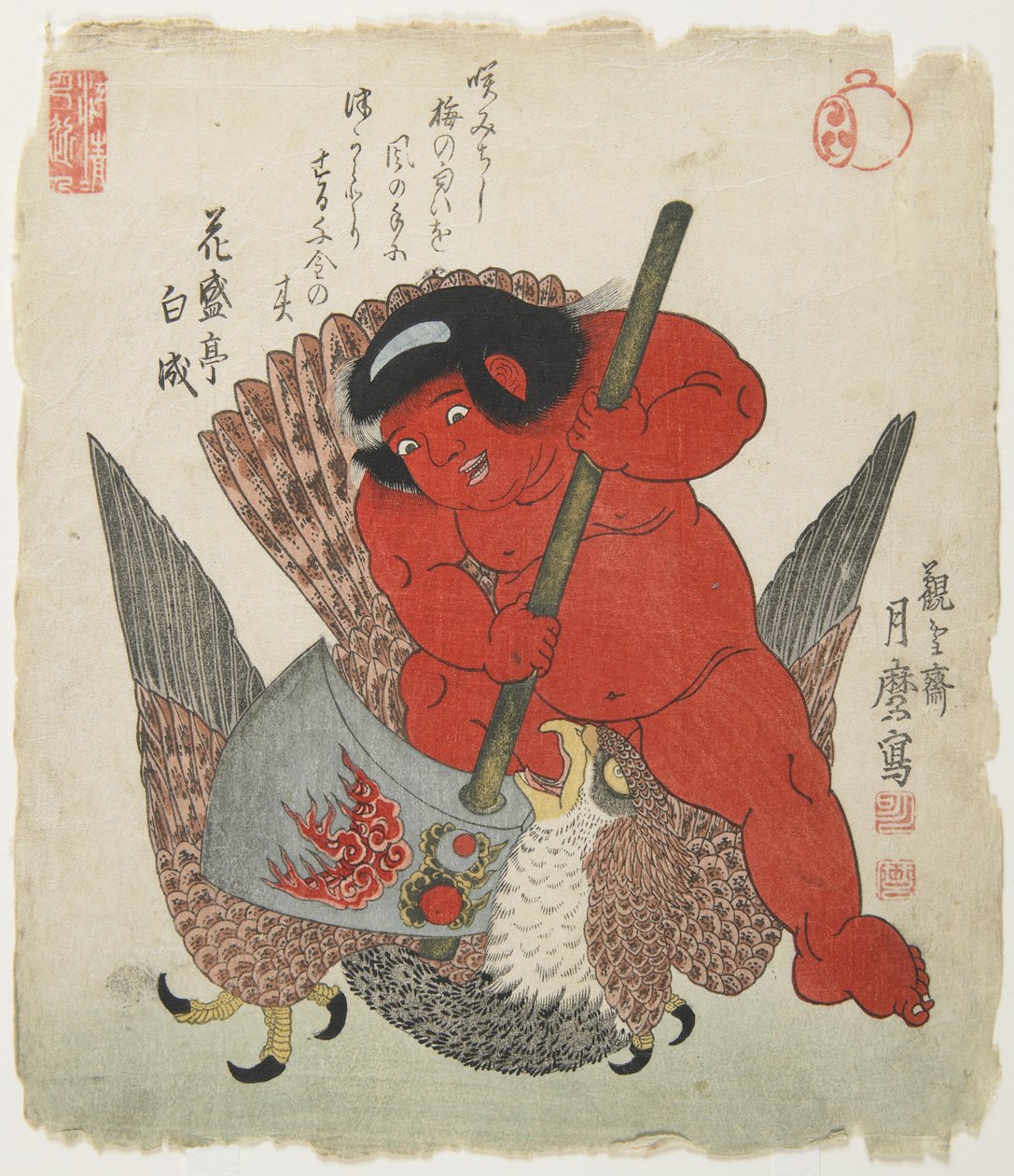 (Kintaro_ slåss med en örn) av Kitagawa Tsukimaro