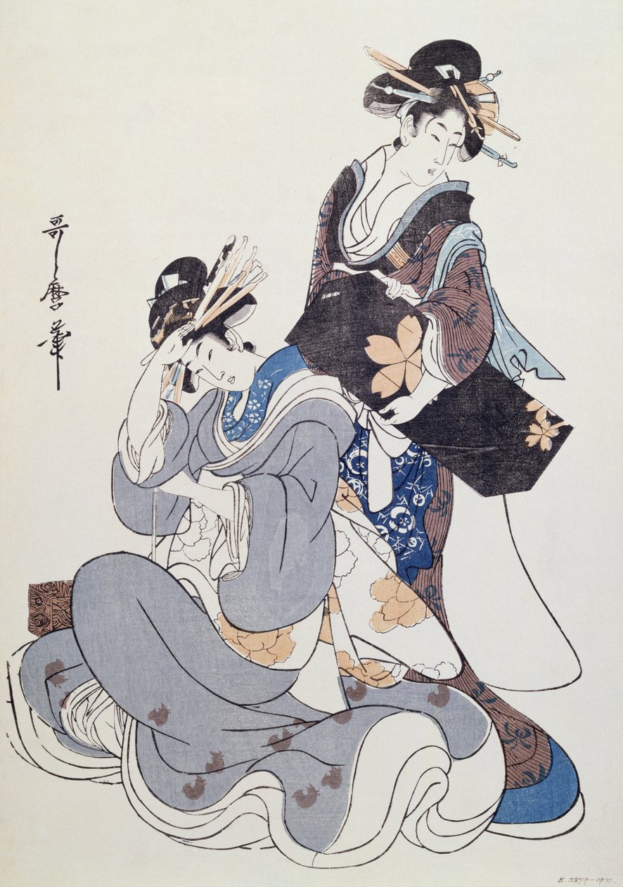 Två kvinnofigurer (trätryck i färg, 10:e blocket) av Kitagawa Utamaro