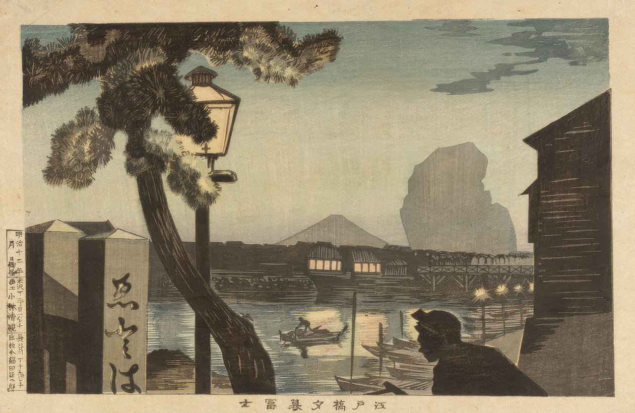 Fuji i skymningen från Edo-bron av Kiyochika Kobayashi