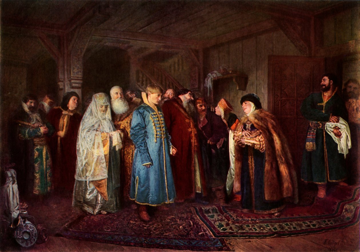 "Ett hemligt bröllop", 1883, 1965. av Klavdi Vasilevich Lebedev