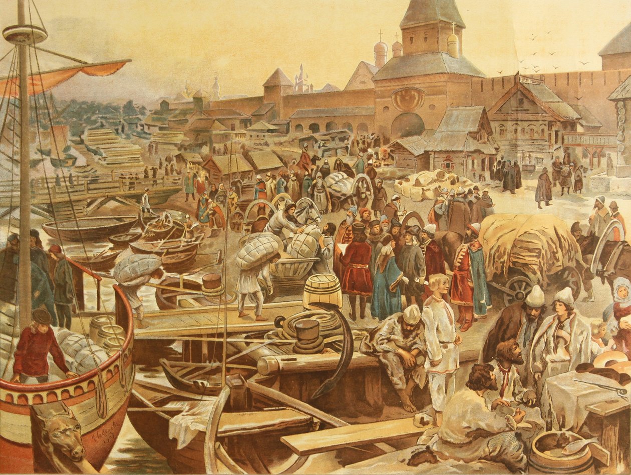 Novgorods hamn, 1907 av Klavdiy Vasilievich Lebedev