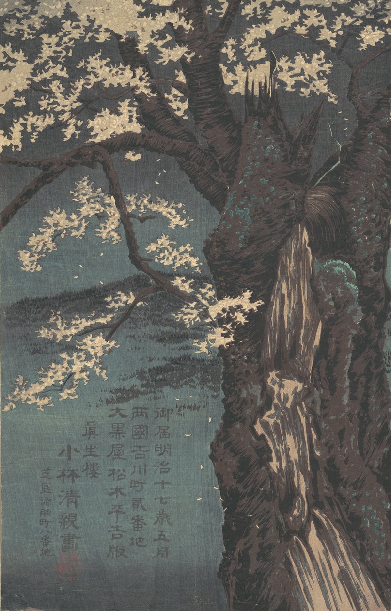 Körsbärsträd, daterat 1874. av Kobayashi Kiyochika