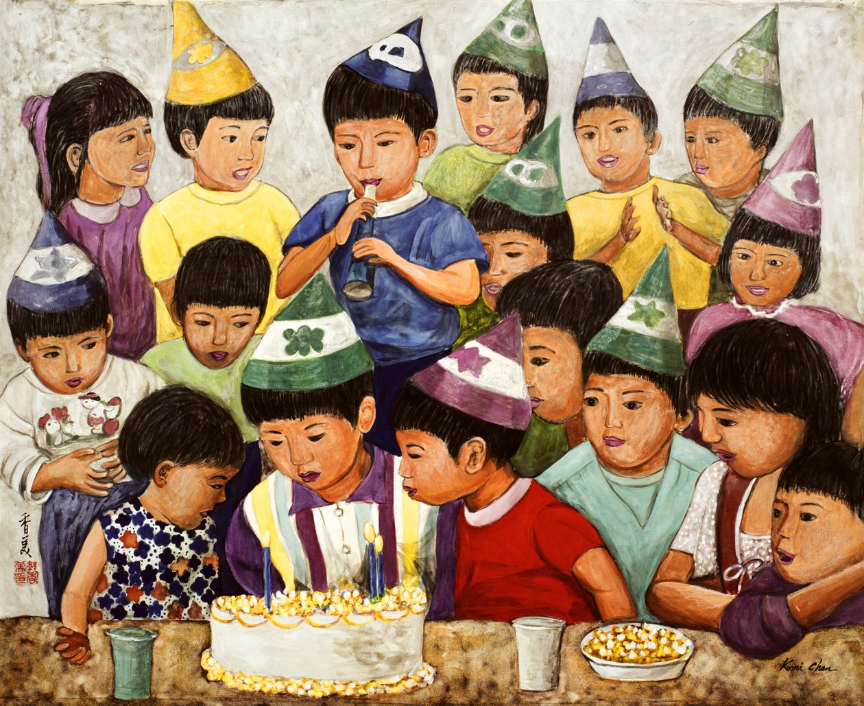 Grattis på födelsedagen, 1994 (gouache på siden) av Komi Chen