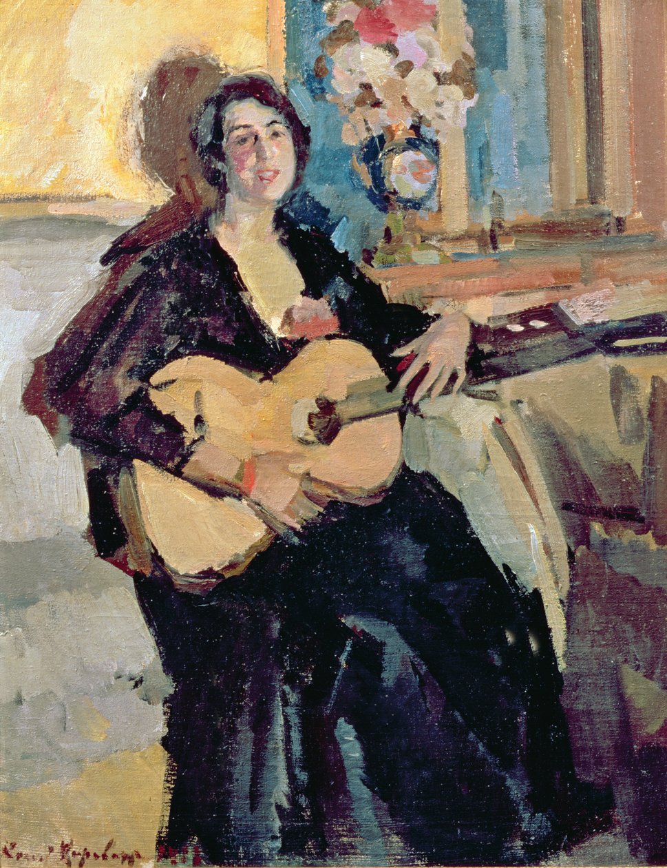 Dam med gitarr, 1911 av Konstantin Alekseevich Korovin
