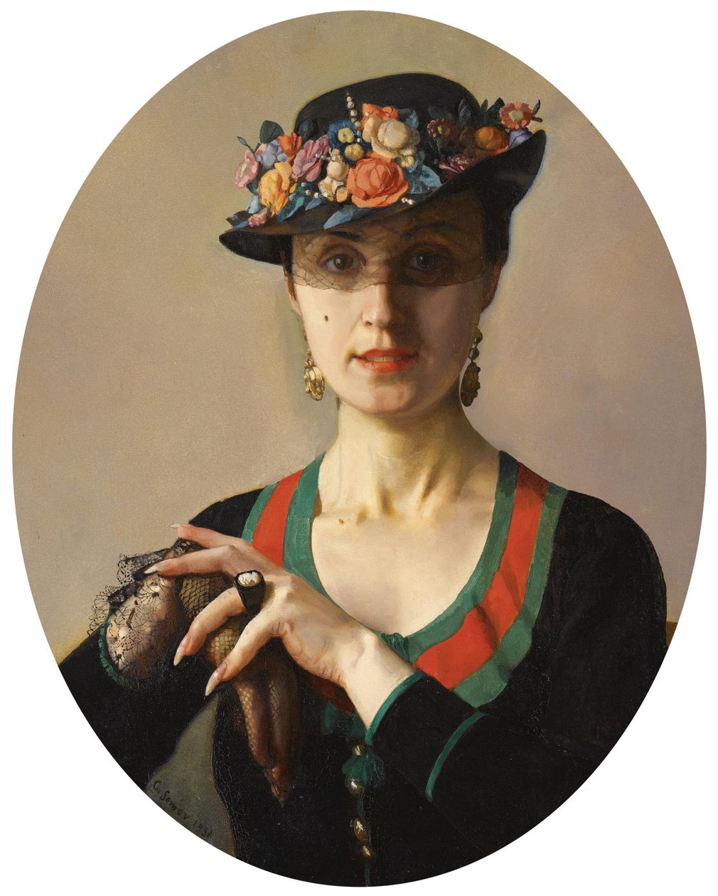 Porträtt av en dam, 1936 av Konstantin Andreevic Somov