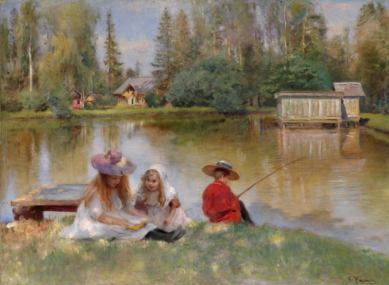 Barn vid sjön av Konstantin Egorovich Makovsky