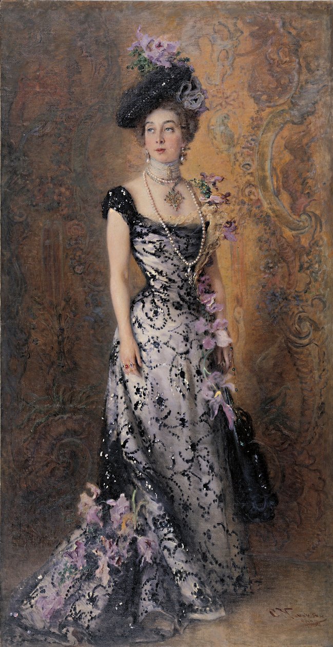 Elegant med orkidéer, 1900 av Konstantin Egorovich Makovsky