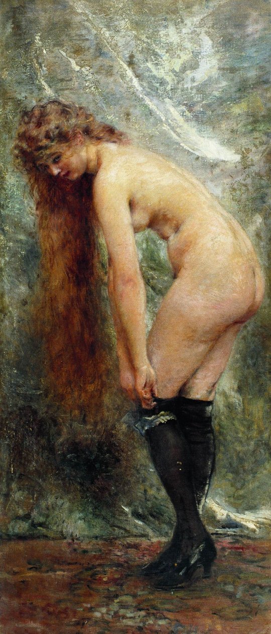 Ryska: "Naken i svarta strumpor" Naken i svarta strumpor av Konstantin Makovsky