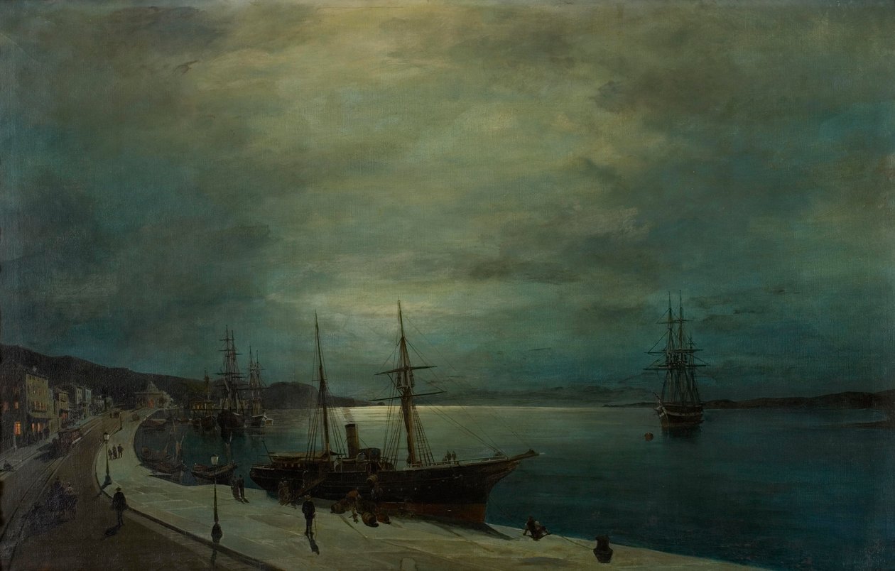 Moonlit harbour av Konstantinos Volanakis