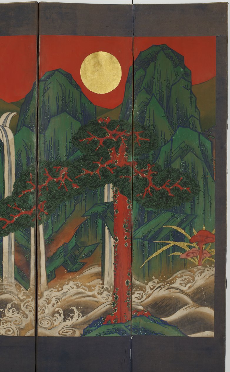 Landskap (tempera och bladguld på panel) av Korean School
