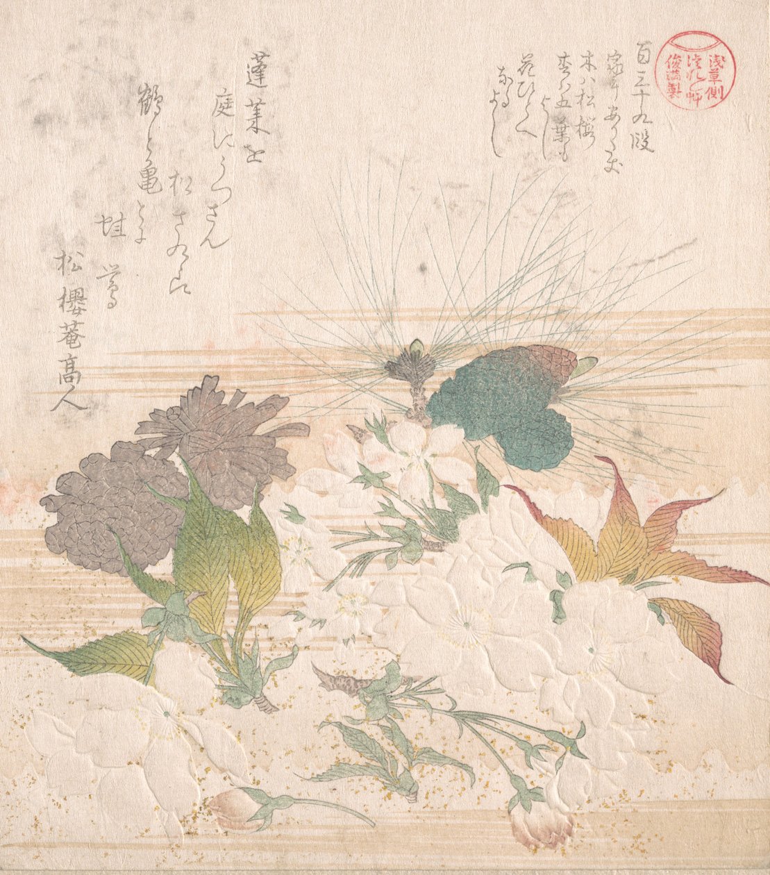 Körsbärsblommor och tallkottar, 1800-talet. av Kubo Shunman