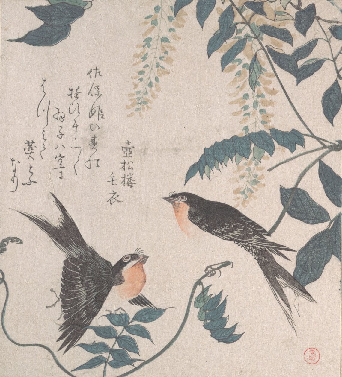 Svalor och Wisteria, 1800-talet. av Kubo Shunman