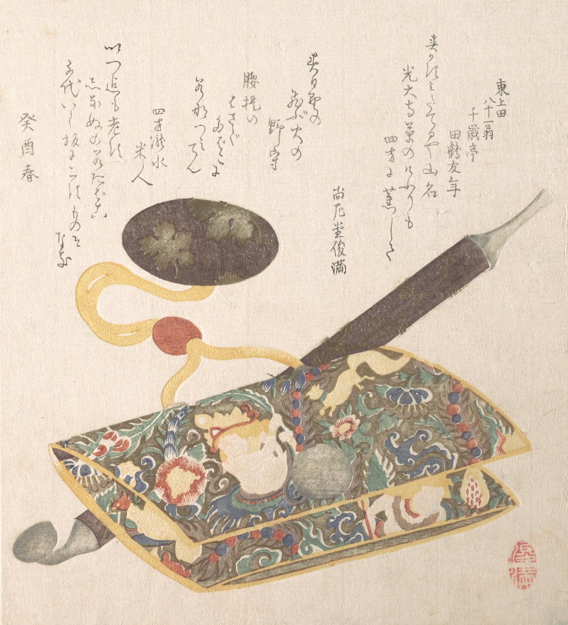 Tobakspåse och pipa, 1813. av Kubo Shunman