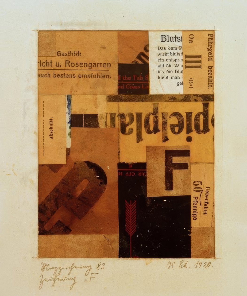 Merz ritning 83 ritning F av Kurt Schwitters