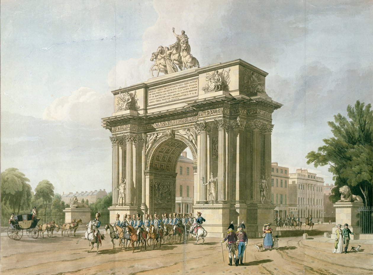 Utsikt över Wellington Arch (akvatint) av L. A. and Baxter, T. Atkinson