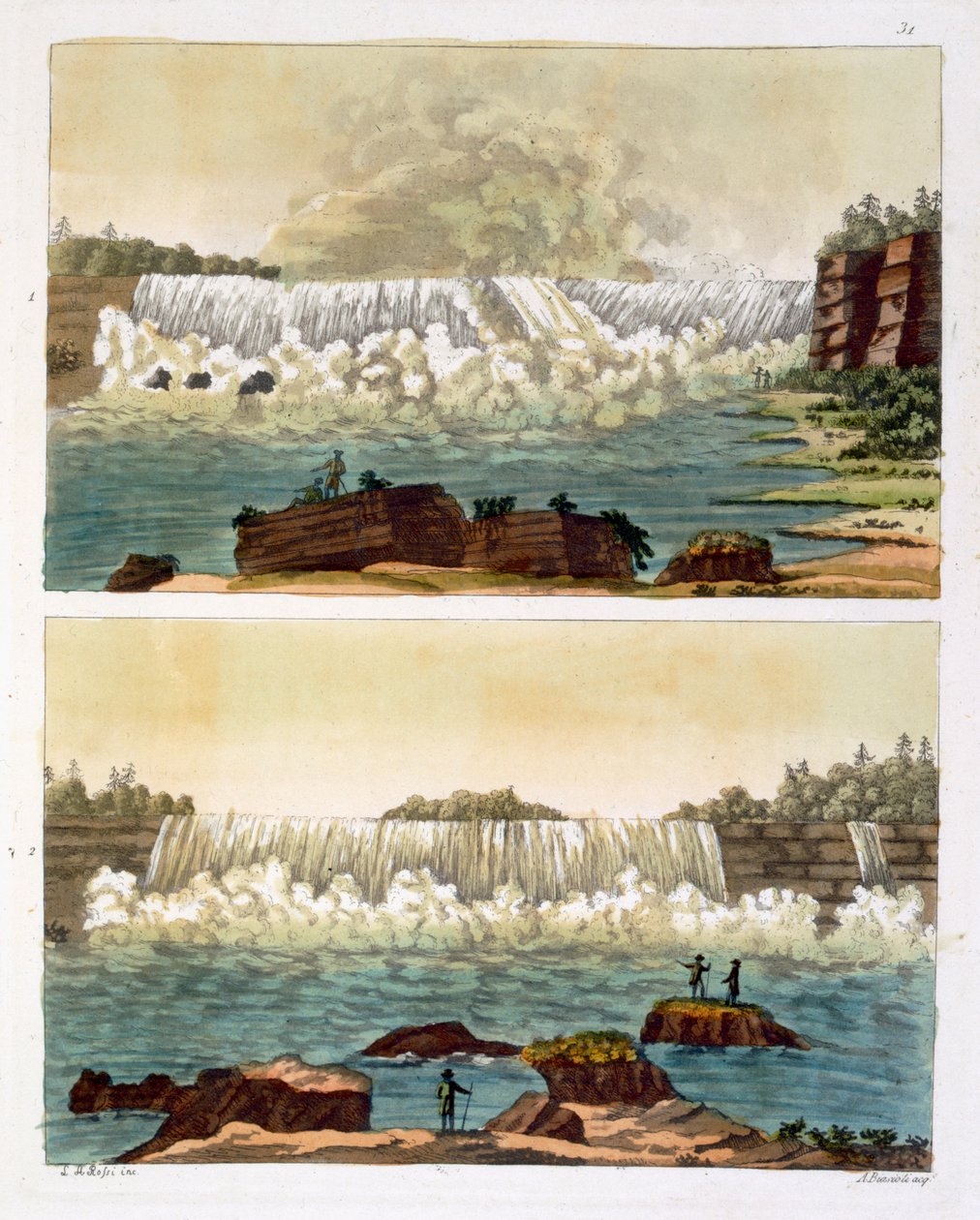 Niagarafallen, 1818 (färggravyr) av L.A. Rossi