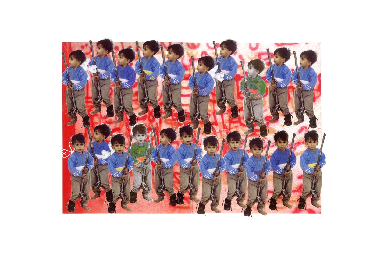 Boy Soldiers, 2005-06 (collage & acetat på papper) av Laila Shawa