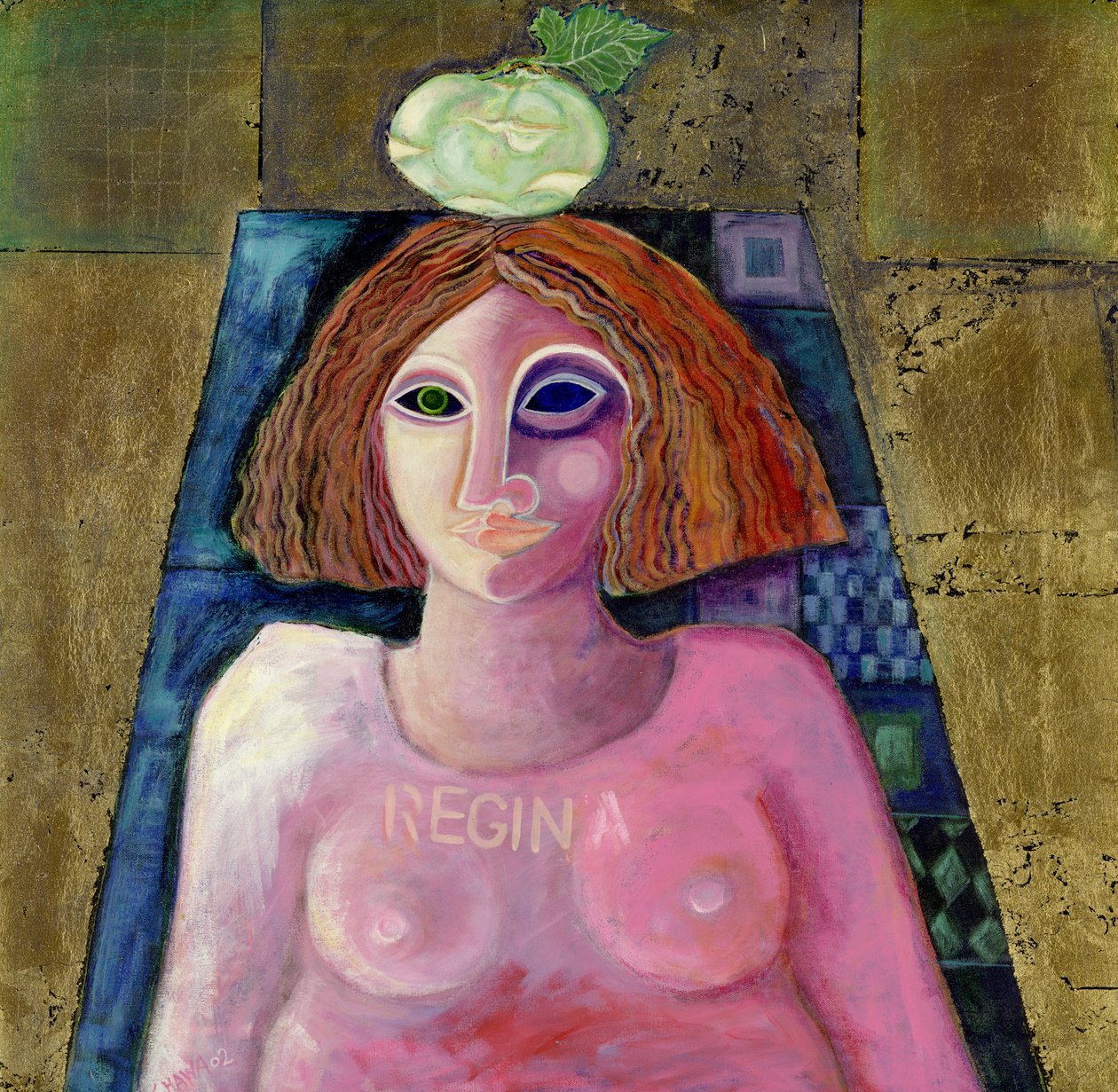 Regina, 2004 (akryl & metallblad på duk) av Laila Shawa