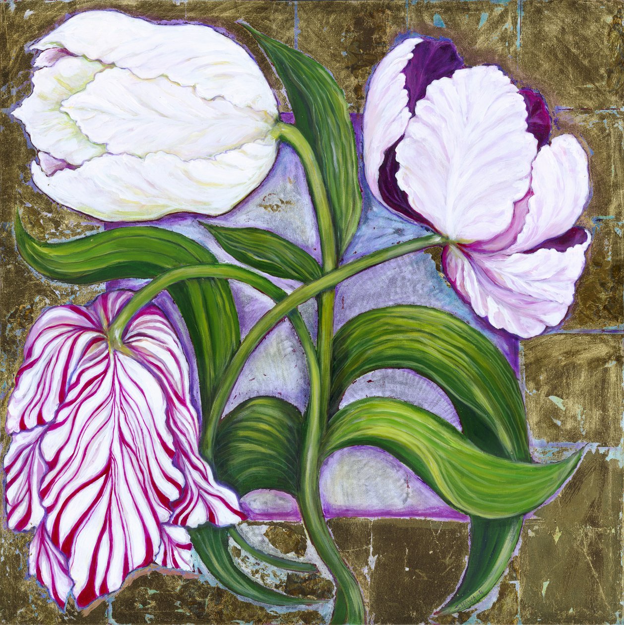 Tulpaner, 2004 (akryl och metallblad på duk) av Laila Shawa