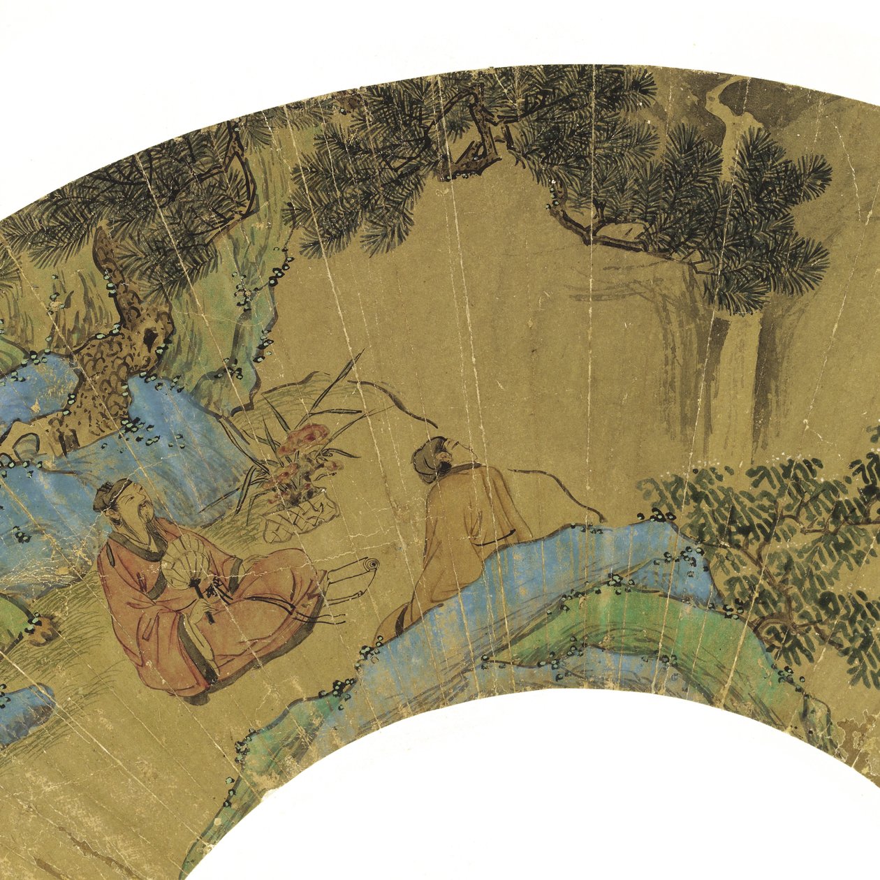 Two Scholars in a Mountainous Landscape, 1656 (bläck och färger på guldpapper) av Lan Ying