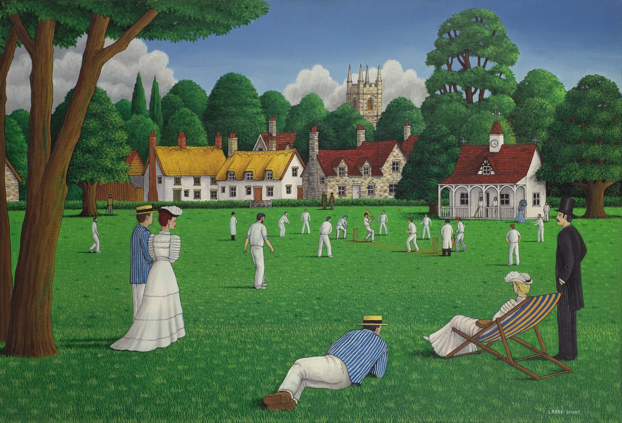 Edwardian Cricket, 1986 (akryl på duk) av Larry Smart