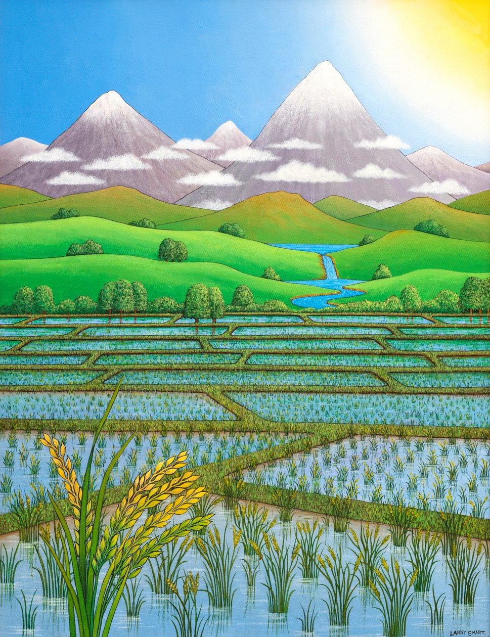Japan Rice Paddy Field, 1997 (akryl) av Larry Smart