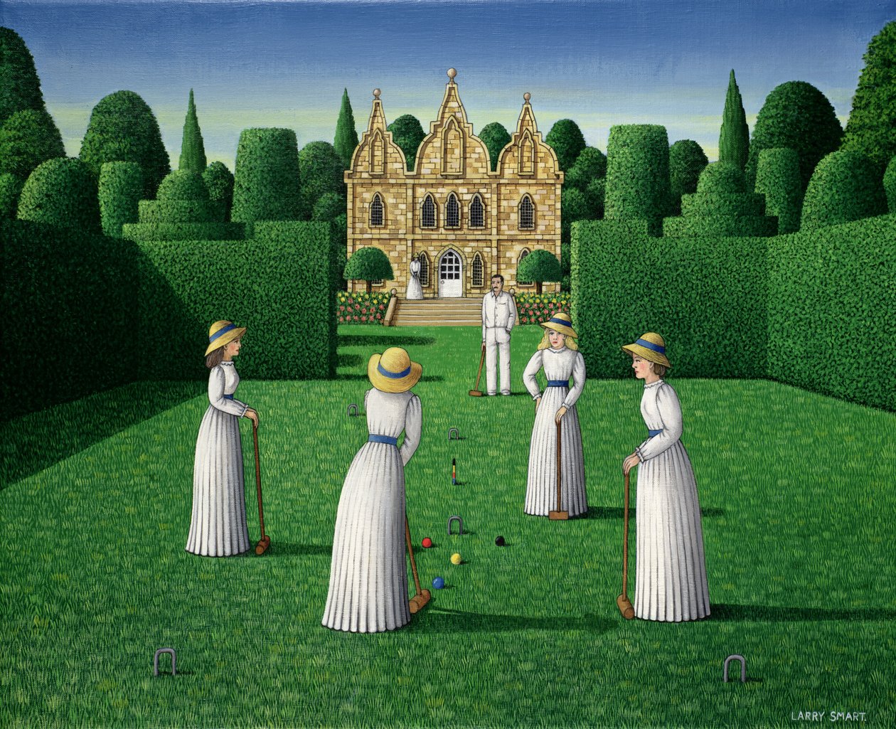 The Croquet Match, 1978 (akryl på linne) av Larry Smart