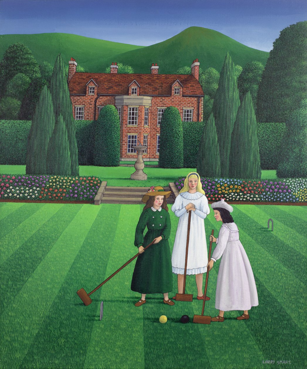 The Croquet Match, 1986 (akryl på linne) av Larry Smart