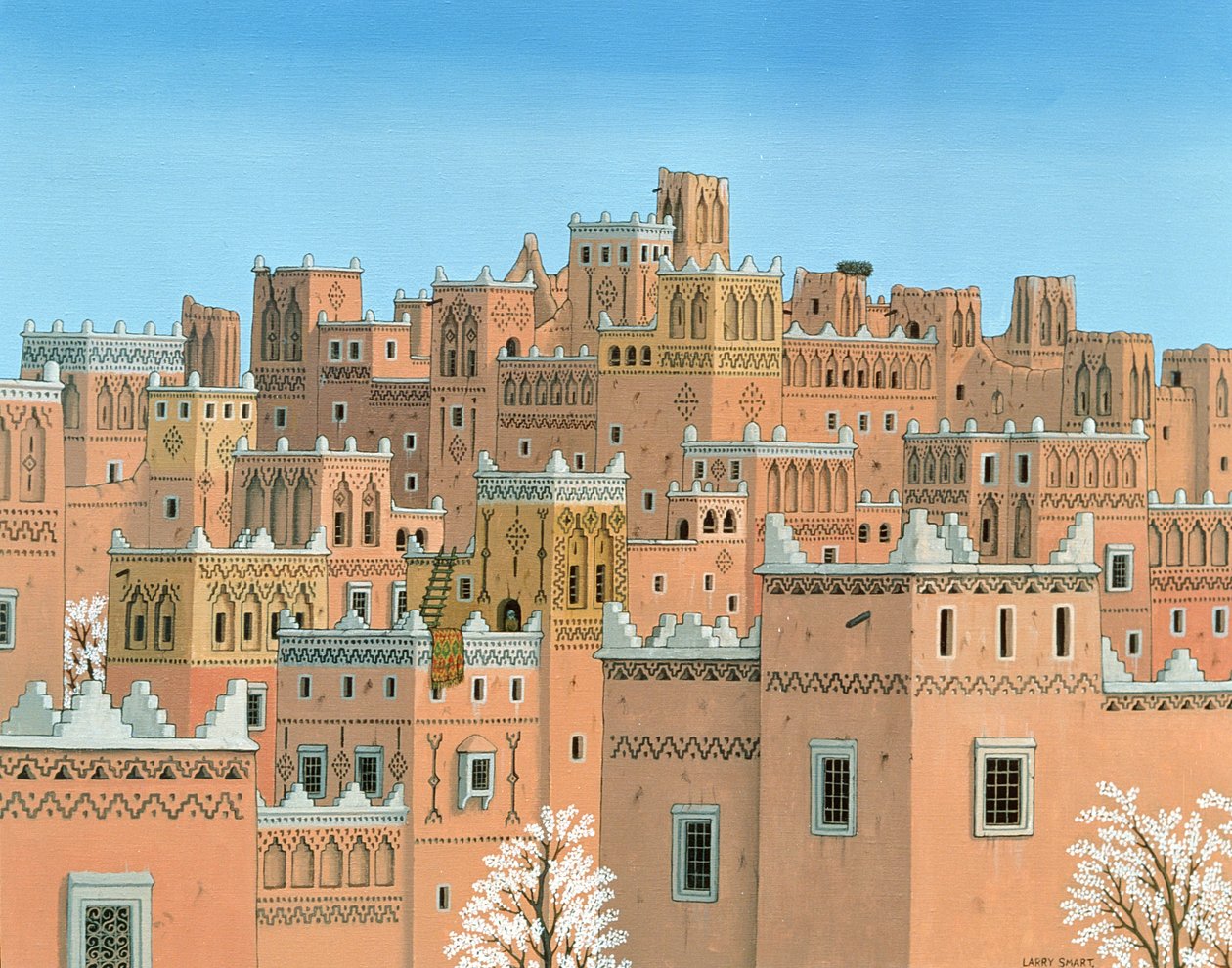 Village, södra Marocko, 1998 (akryl på linne) av Larry Smart