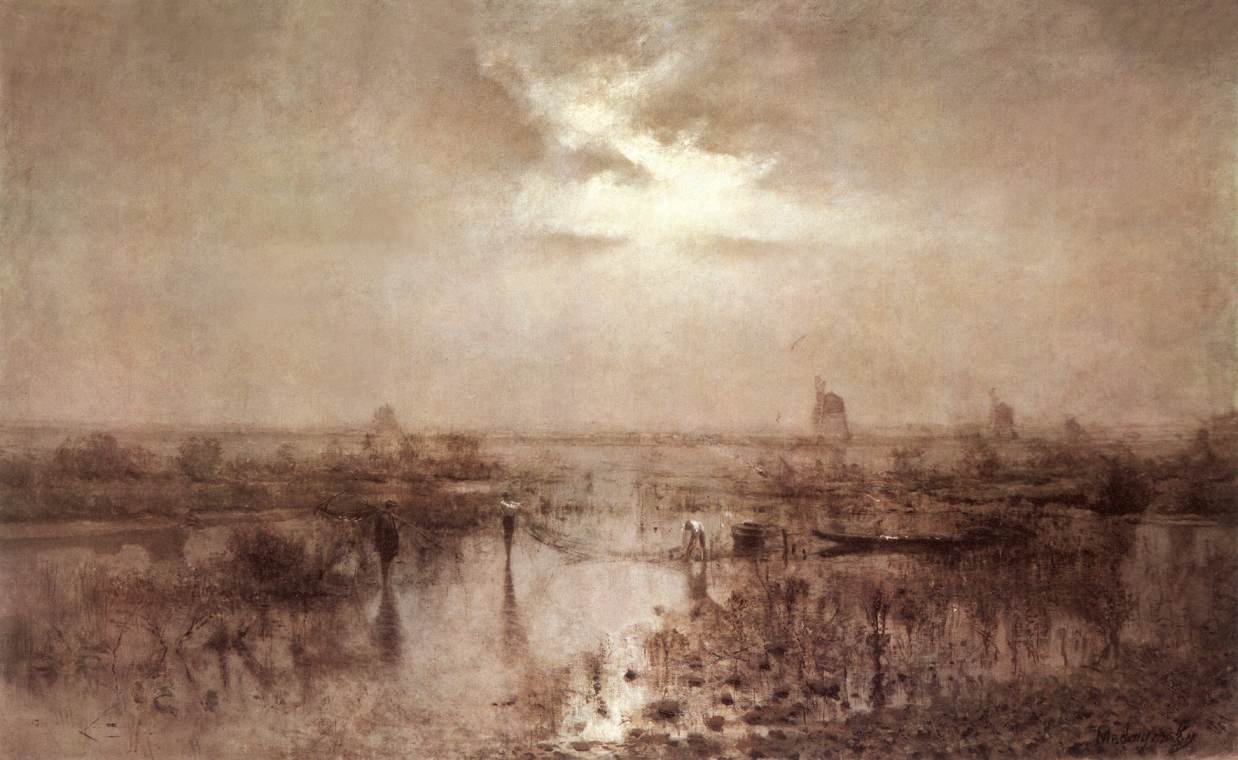 Fishing on the River Tisza av Laszlo Mednyanszky