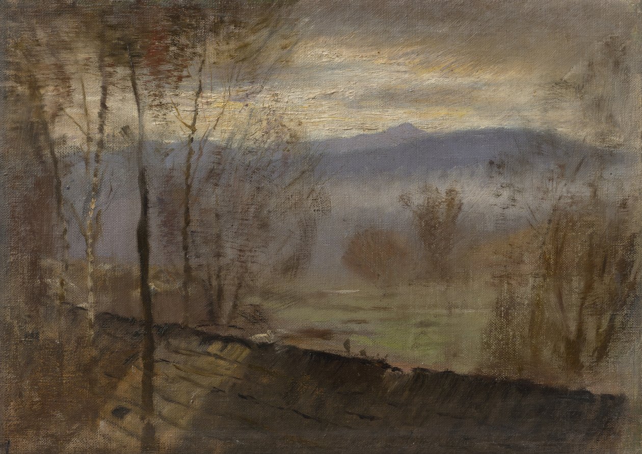 Kvällslandskap med flod, ca. 1880. av Laszlo Mednyanszky