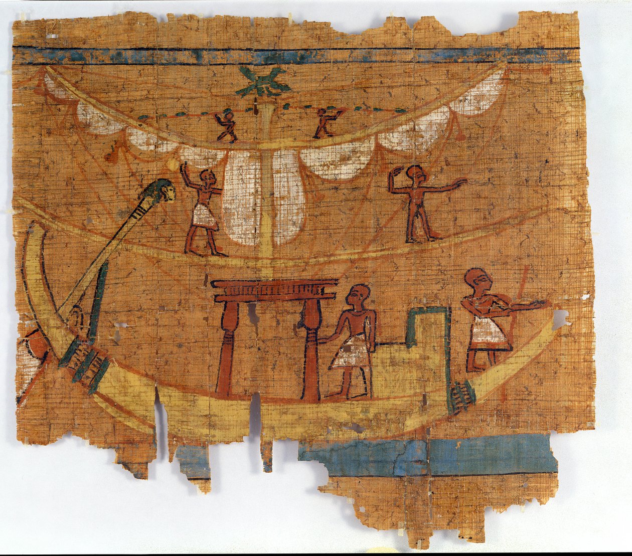 Ombordstigning på en flod (papyrus) av Late Period Egyptian