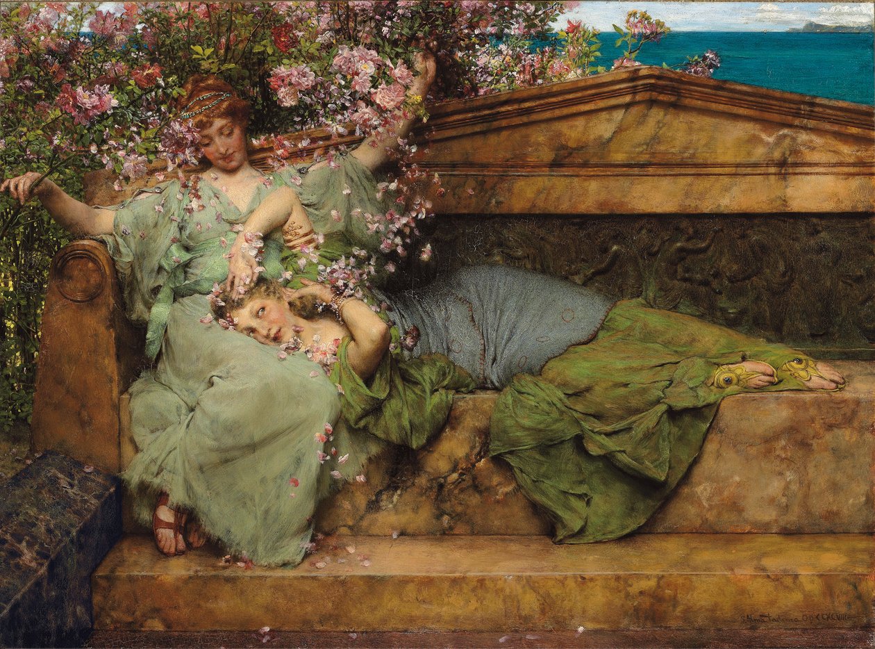 I en rosenträdgård, av Lawrence Alma Tadema