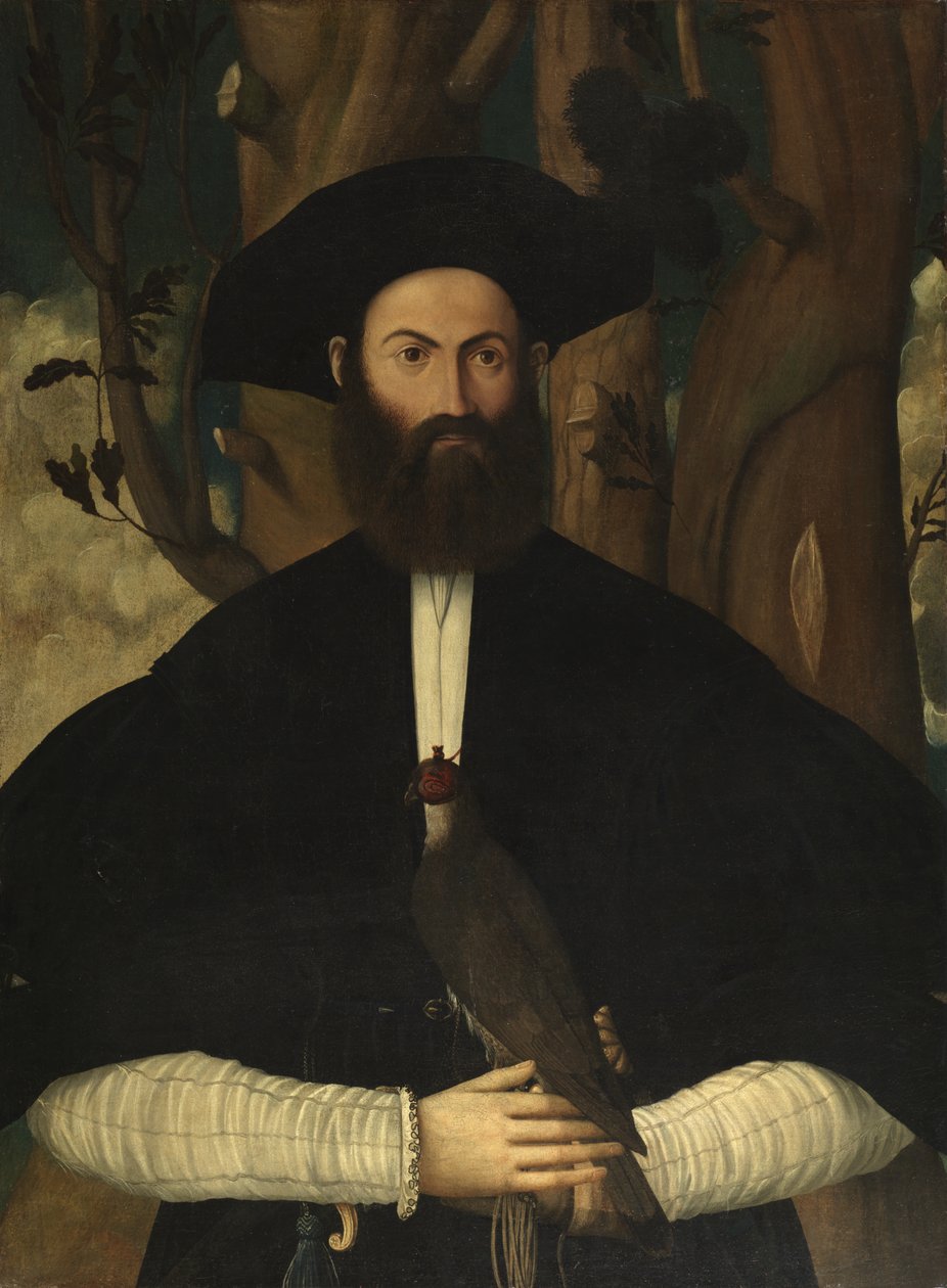 Skäggig man med en falk, ca 1500 av Lazzaro Bastiani
