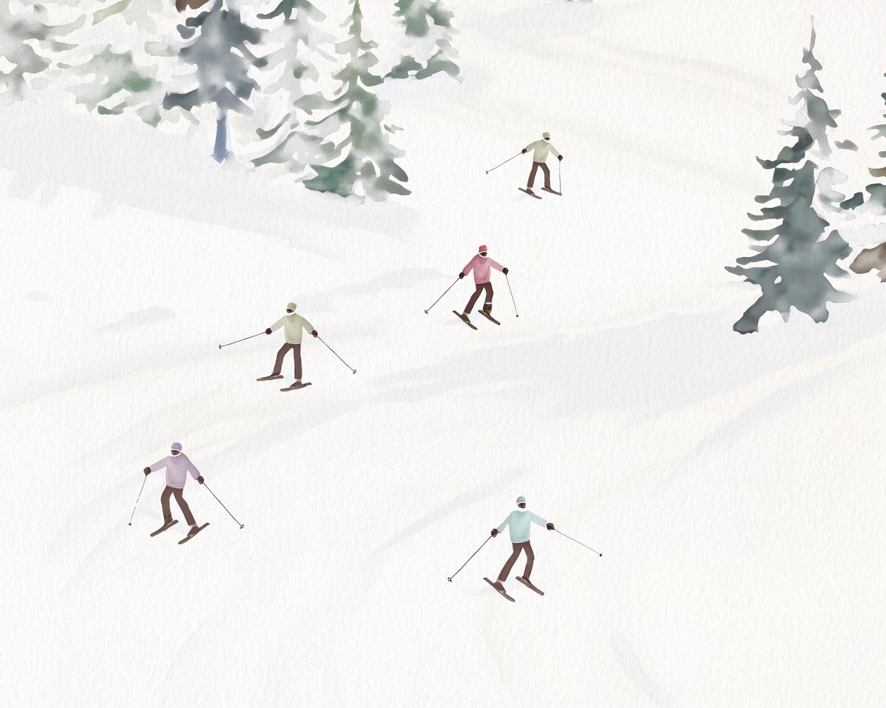 Skidåkning i Tremblant, ca 2023 (blandteknik) av Leah Straatsma