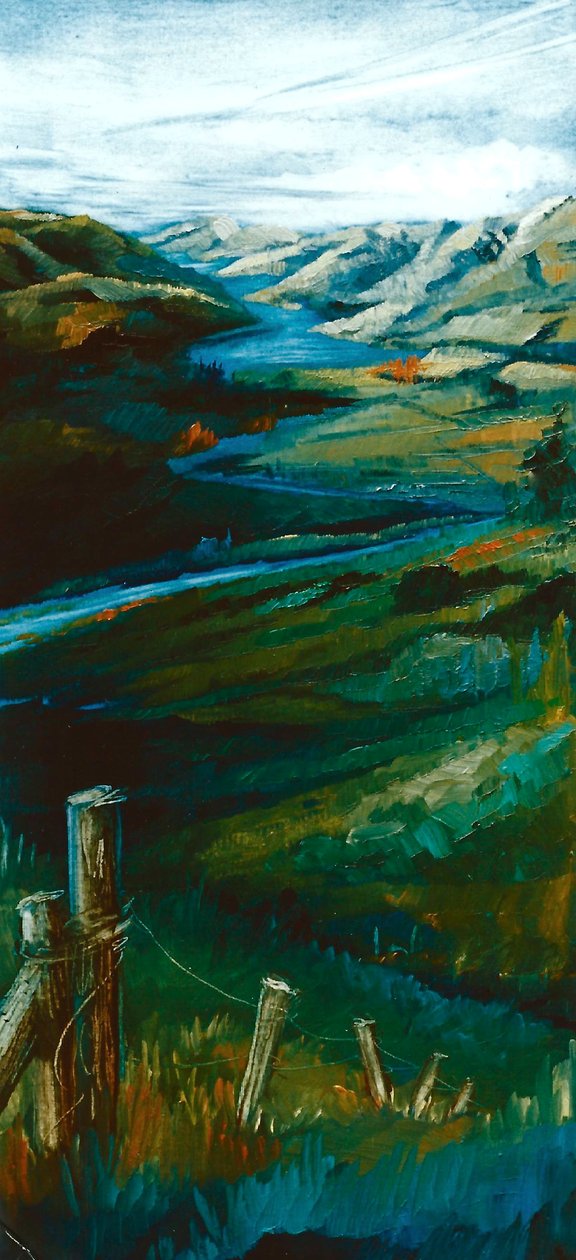 Akaroa NZ, 1997 (olja på papper) av Lee Campbell