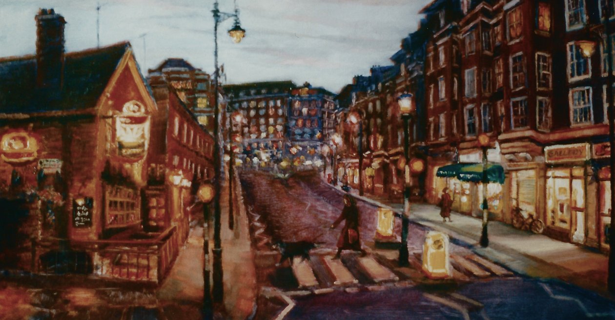 Ebury Bridge Rd. 2001 (olja på papper) Pimlico kvällsgata av Lee Campbell