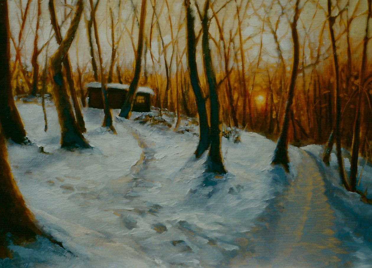 Snowy Woods 2002 solnedgång av Lee Campbell