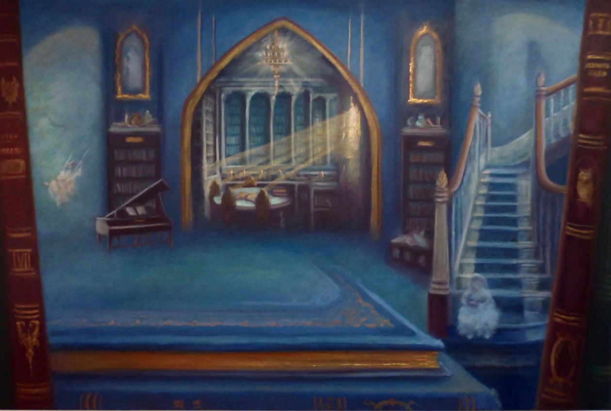 Enchanted Library, 2024 (olja på duk) av Lee Campbell