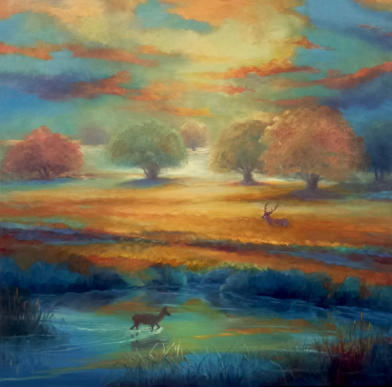 Richmond Park, grönt och guld, 2021 av Lee Campbell