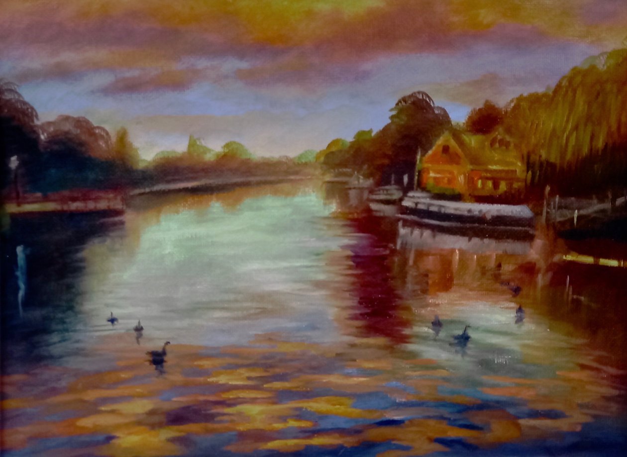 Twickenham Sunset, 2024 (olja på duk) av Lee Campbell