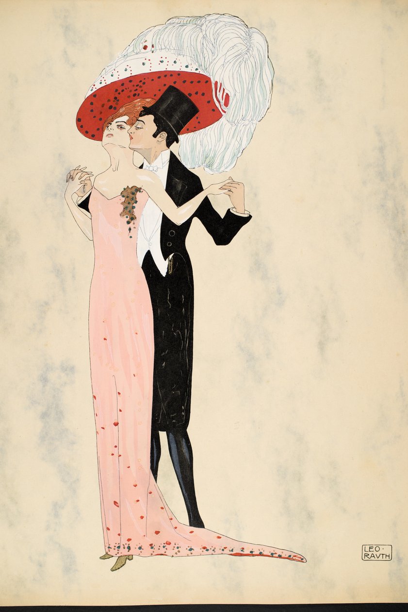 Ball Whisper, 1911 (pochoirtryck) av Leo Rauth