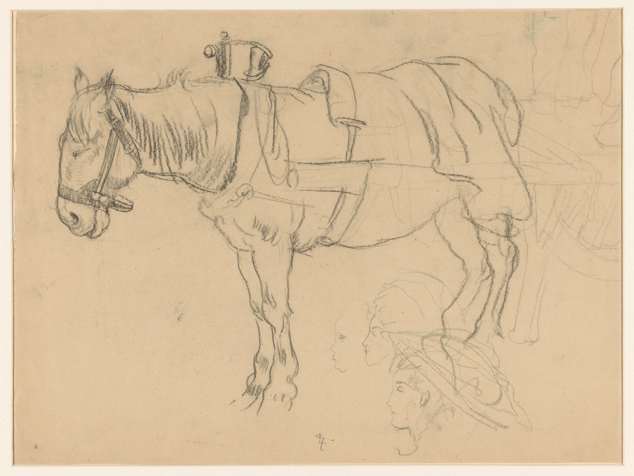 Hästdragning och huvudstudier av Leo Gestel (signed by artist)