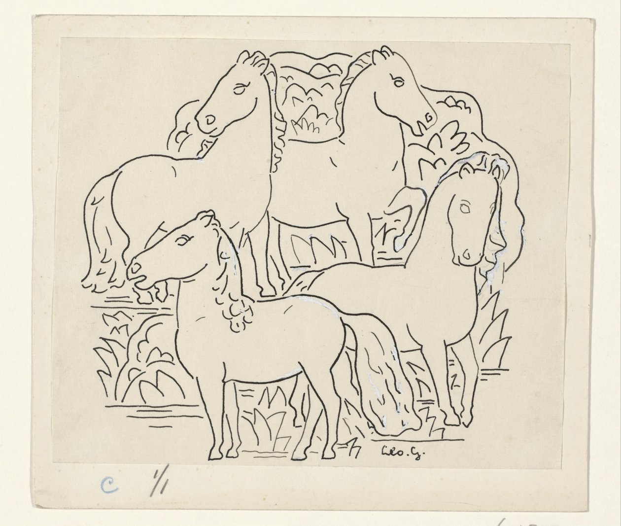 Fyra hästar av Leo Gestel (signed by artist)