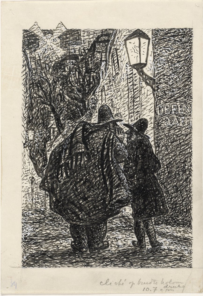 Två män på gatan i mörkret av Leo Gestel
