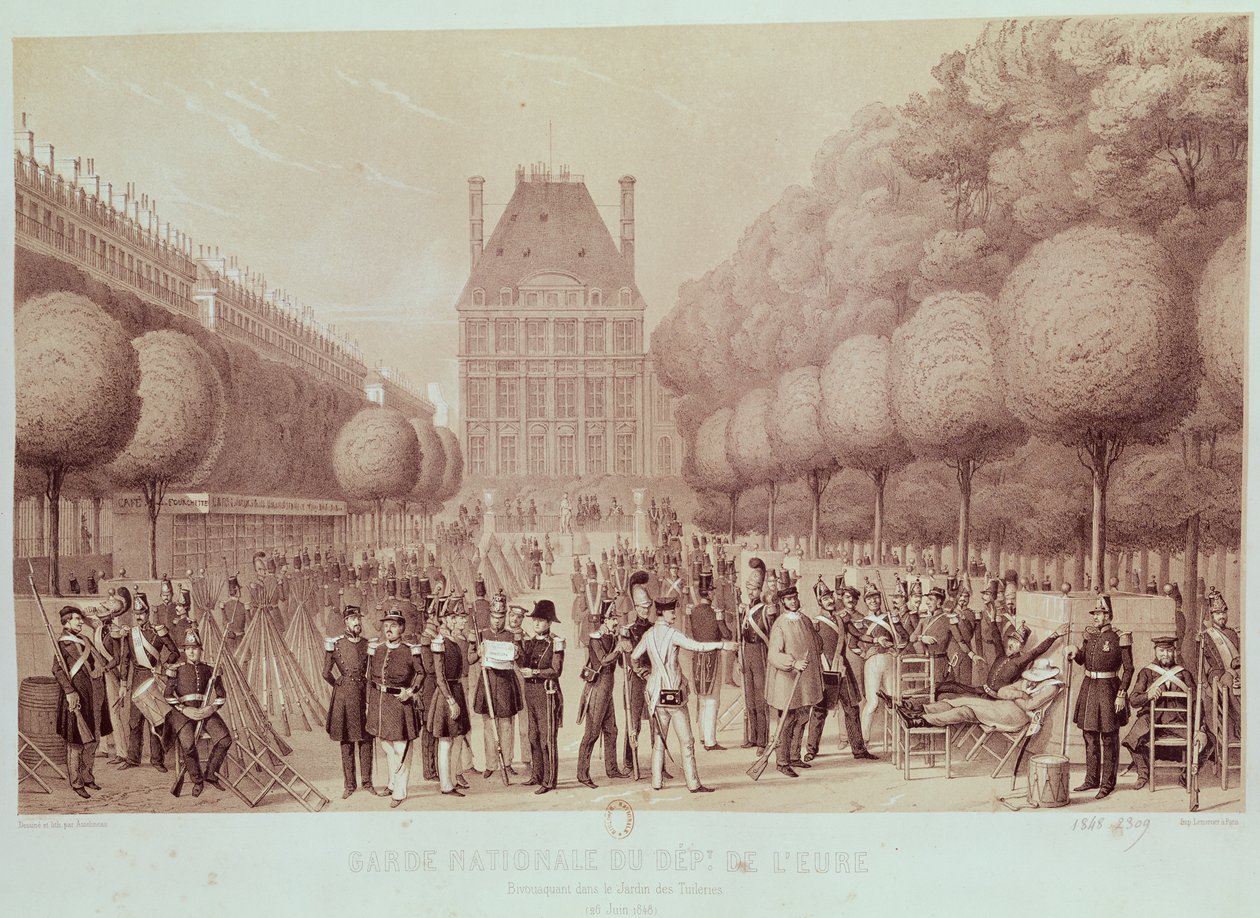 Nationalgardet från Eure slog läger i Tuilerieträdgården, 26 juni 1848 av Leon Auguste Asselineau